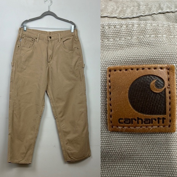 Carharrt 36x 30 Cargo Carpenter Style Pants Tan Dungaree Loose Fit - Picture 1 of 11